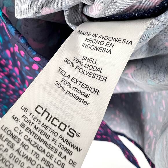 NEW NWT Chicos Sz LARGE 2 Blue Pink 3/4 Sleeve Summer Button Up Shirt Top Mature - Picture 7 of 9